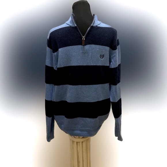 Chaps Men's Blue Striped 1/4 Zip Pullover Sweater Size XL  0139 - Picture 1 of 12